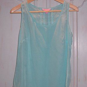 LILLY PULITZER AQUA AND WHITE STRIPED SILK TANK BLOUSE